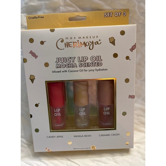Max Makeup Cherimoya Other - Max Makeup Cherimoya Juicy Lip Oil Mocha Scented Set of 3 Candy Vanilla Caramel